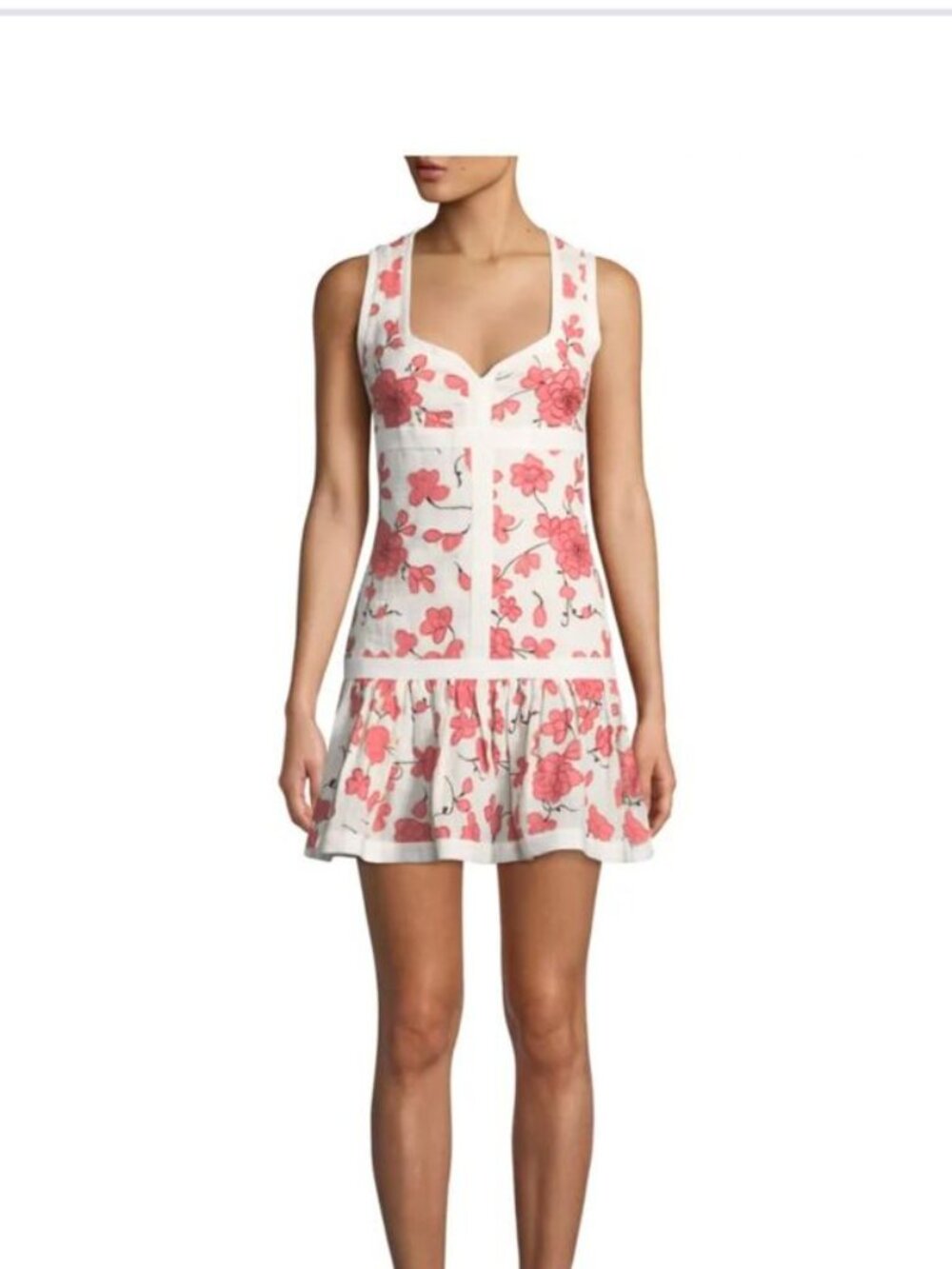 ALEXIS Lilou Dress in Spring Blossom Mini Linen Sweetheart Neck Embroidered L